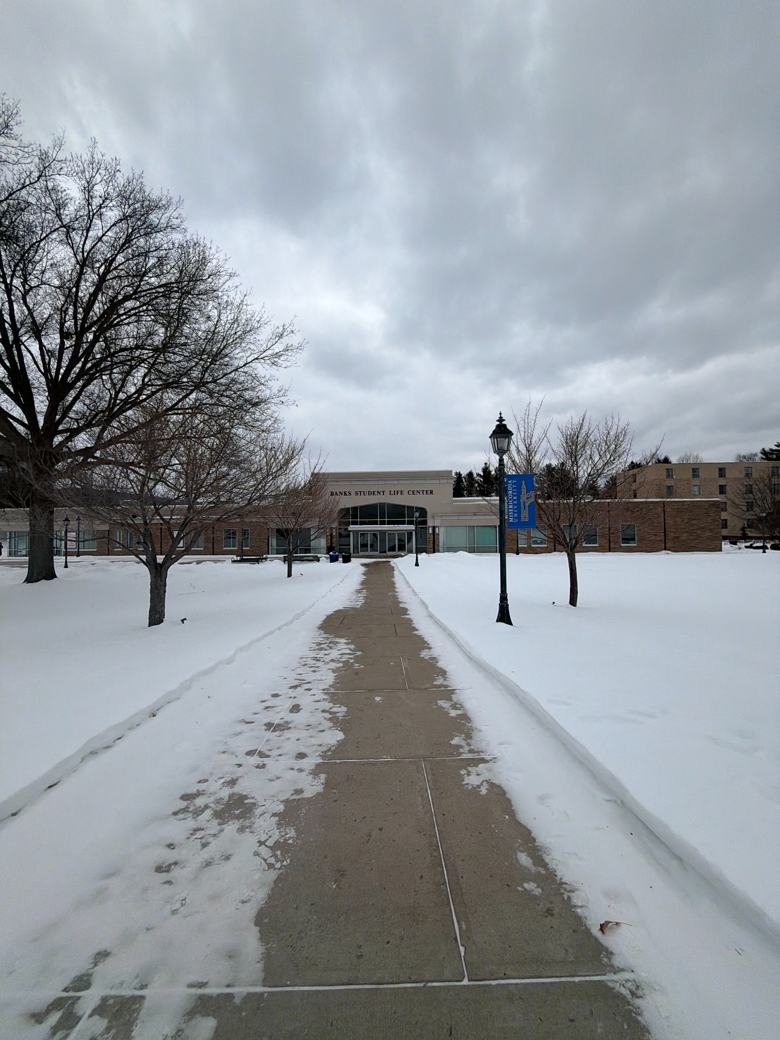 Winter walkway on campus